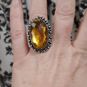 New Citrine 925 Silver Statement Ring.